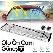 Resim eryatex Oto Araç Araba Güneşliği Ön Cam Güneşliği Parlak Güneşlik Koruyucu Perde Metalize 150x70 Cm 