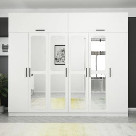 Resim Minar Kale 6 Kapaklı Aynalı Zincir Dolap-Yüklük - Beyaz 210 cm 
