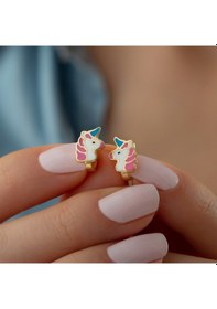 Resim 925 Ayar Gümüş Gold Mineli Unicorn Küpe 