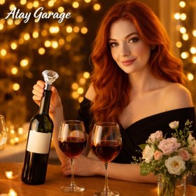 Resim Atay Garage Kristal Başlıklı Şarap Tıpası | Şık Cam Taşlı Şişe Kapatıcı | Sızdırmaz 