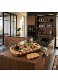 Resim Mien Bambu Servis Tepsisi - 38x24 Cm - Kendinden Kulplu Doğal Ahşap Tepsi Kahverengi 