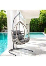 Resim Rehome Malta Tek Kişilik Rattan Bahçe Salıncağı Beyaz Beyaz 