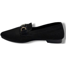 Resim Ceylan Shoes 160-26 Triko Taşlı Toka Anatomik Kadın Babet Sıyah 
