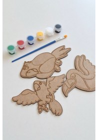 Resim Boya, Eğlen, Keşfet - Çocuklar İçin Eğitici Kanat Hayvanları 3 Parça Ahşap Boyama Seti 