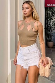 Resim Swist Vizon Pena Pencereli Kadın Crop Top 