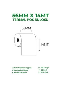 Resim 56x14 Termal Rulo Yazarkasa Pos Rulosu 1 Paket 10 Adet Tse Belgeli Bpa Free 