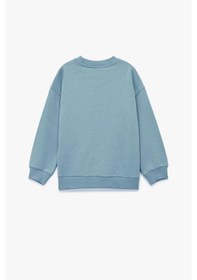 Resim Koton Erkek Bebek Pamuklu Uzun Kollu Bisiklet Yaka Kaplan Baskılı Oversize Sweatshirt Mavi 