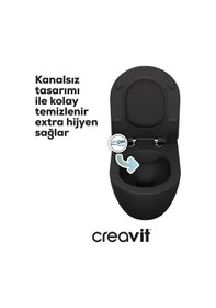 Resim Creavit Free Kanalsız Mat Antrasit Asma Klozet Fe322, Creavit Free Duck Duroplast Yavaş Kapak Mat Antrasit 