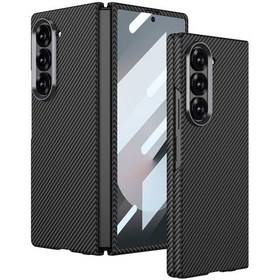 Resim Galaxy Z Fold 6 Uyumlu Kamera Korumalı Karbon Fiber Tasarımlı Arka Yüzey Zore Kıpta Karbon Kapak Siyah 