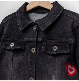 Resim Overdo Kids Kız Çocuk Bandanalı Sırt Tavşan Baskılı Pamuklu Kot Ceket Siyah 