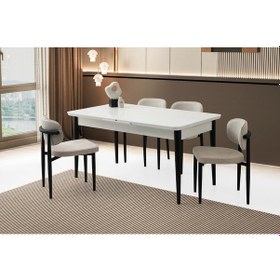 Resim Ortadan Açılır Büyüyen 60x100cm Beyaz Ahşap Salon Yemek Masa Bej Sandalye Takımı 4 Sandalyeli Beyaz 
