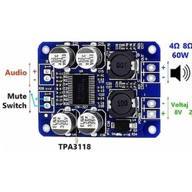 Resim TPA3118 60W Mono Digital Ses Amfi Modül DC 12V-24V Tek Kanal Class D Amplifikatör Amfi Amplifier 