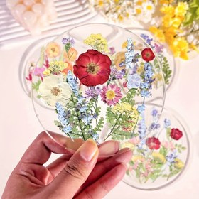 Resim 2D Düz, 4 adet Çiçek Sanatı Akrilik Tabak Seti, Renkli Baskılı Doğal Çiçekler Açık Hava Matı Kahve Masası Apartman Ahşap Bar Tabak Cam Bardak Masa Dekoru Ev ve Restoran için, Düğün Doğum Günü Noel Anneler Günü için İdeal Seçim, 2D Düz 