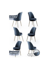 Resim Canisa Pefa Serisi 6 Adet Antrasit Mutfak Sandalyesi Krom Kaplama Metal Ayak 1. Sınıf Babyface Kumaş Sandalye Antrasit Ayaklar Krom 