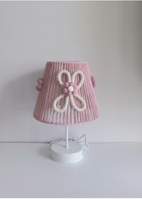 Resim C&A PEMBE MAKROME İP SARGI EKRUÇİÇEK APLİKELİ ÇİÇEK PONPONLU KIZ BEBEK VE ÇOCUK ODASI ABAJUR 