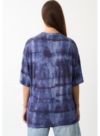 Resim Bisiklet Yaka Batik Baskı T-shirt Mavi 