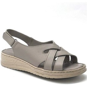 Resim Kindep Ces Hakiki Deri Poli Hafif Taban Comfort Günlük Kadın Sandalet Gri Gri 
