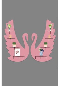 Resim 2'li Kuğu Ahşap Duvar Dekoru 8 Raflı Mobilya 