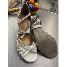 Resim Bitangosu Beyaz Deri Çok Bantlı 8,5 cm 13 Pont Tango, Dans ve Salon Ayakkabısı 