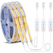 Resim 5V USB ile çalışan COB LED Şerit Işık, 320LED/M, 8mm Genişlik, 3.28-16.4FT/1-5M, 3 Tuşlu Kontrol Anahtarı ile Kısılabilir, TV Arka Işığı, Yatak Odası, Doğum Günü, Uzay Teması, Düğme Kontrolü, Pil Gerektirmez 