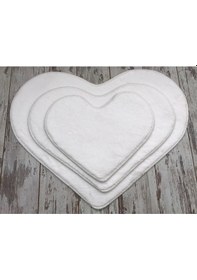Resim Elite Kalp Krem 3'lü Peluş Banyo Halısı Paspası Seti Kaymaz Pufid Krem 