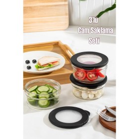 Resim Porsima 4380 Flat 3lü Cam Kahvaltılık Çok Amaçlı Saklama Kabı Cam Kahvaltı Seti 