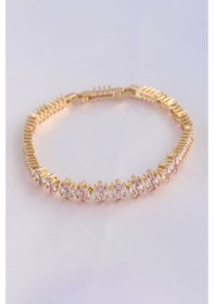 Resim Vip Seri Pirinç Pembe Zirkon Taşlı Gold Renk Baget Model Bileklik Diğer 
