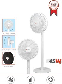 Resim Torima SF-01 Beyaz Ayarlanabilir Ayaklı 14'' İnc 45W 3 Kademeli 7 Pervaneli Vantilatör Fan 