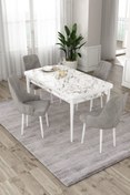 Resim Canisa Eta Serisi 80x132 Açılabilir Mdf Beyaz Mermer Desenli Masa 4 Gri Sandalye Mutfak Masası 