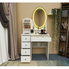 Resim Avesta Mobilya Makyaj Masası Tuvalet Masası Led Işık Hediyeli Kulis Aynası Premium Kalite 1.kalite Işıklı Beyaz 