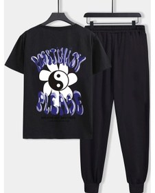 Resim Unisex Positivity Baskılı 2'li Eşofman Takımı Siyah 