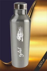 Resim MIL SWIPE Kişiye Özel Isim Baskılı Çelik Termos Matara 500 ml Siyah Modern Kamp Matarası Okul Suluk Matara 