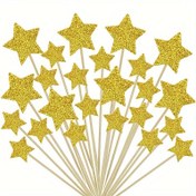 Resim 20 Adet Işıltılı Yıldızlı Cupcake Süsleri - Altın, Düğünler, Nişanlar, Doğum Günleri & Gelin Duşları için Çeşitli Boyutlar 