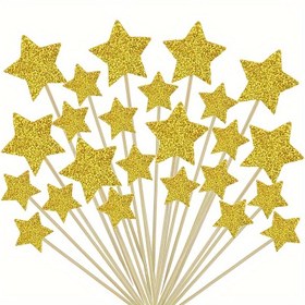 Resim 20 Adet Işıltılı Yıldızlı Cupcake Süsleri - Altın, Düğünler, Nişanlar, Doğum Günleri & Gelin Duşları için Çeşitli Boyutlar 