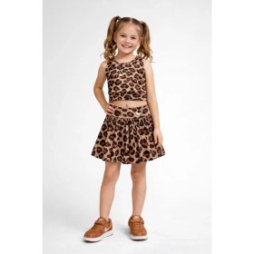 Resim Uğur Bebe Kız Çocuk Leopar Desenli Crop Krop Mayo Şort Etekli Spor Havuz ve Deniz Uyumlu 1 Beden Büyük Alınız 