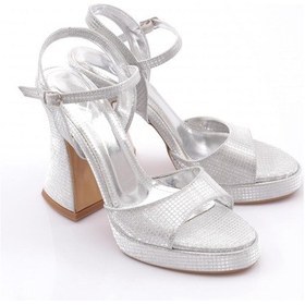 Resim Dgn 3007 Kadın Kalin Topuklu Abiye Ayakkabi Gümüş Kroko 