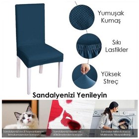Resim Balpeteği Desen Likra Kumaşlı Tüylenmez Yikanabilir Sandalye Örtüsü Sandalye Kılıfı Yeni Model Tekli Petrol Mavi 