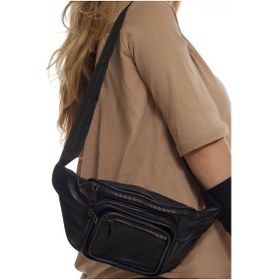 Resim Nahitatyana Unisex Çok Cepli Hakiki Deri Freebag Bel Çantası Siyah 
