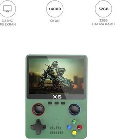 Resim X6 Yeşil 4000+ Klasik Oyunlu 3.5 İnç Ips Ekran Kablosuz Atari Retro Oyun Konsolu 