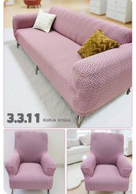 Resim Upmall Tuğla Desen Koltuk Örtüsü Çekyat Kılıfı 3311 Takım Pembe 