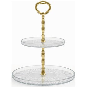 Resim 2 Katlı Cam Kek & Kurabiye Sunum Standı Gold Kulplu Şık Sunumluk Şeffaf - Altın 