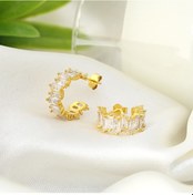 Resim Gümüş 14k Altın kaplama Baget taşlı Tamtur Halka küpe 