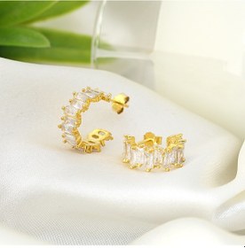 Resim Gümüş 14k Altın kaplama Baget taşlı Tamtur Halka küpe 