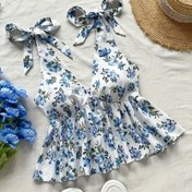 Resim Kadınların Çiçek Desenli Halter Üstü, Yay Detayı ile - Seksi Straplez Ruched Tasarım, Hafif Polyester, Bahar/Yaz/Sonbahar için Mükemmel, Plaj Giyim|Çiçek Desenli Üst|Polyester Kumaş 