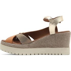 Resim Bueno Shoes Taba Altın Deri Kadın Dolgu Topuklu Sandalet 01WU3802 01WU3802 