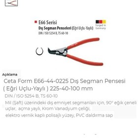 Resim Ceta Form E66-44-0225 Dış Segman Pensesi Eğri Uçlu-Yaylı 225- 