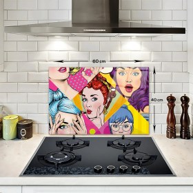 Resim Decorita Cam Ocak Arkası Koruyucu | Popart Ladies | 40CM x 60CM 