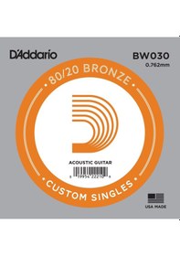 Resim D'addario Bw030 .030 Akustik Gitar Tek Teli - D/re Notası Aksesuar 80/20 Bronz Malzeme, Sıcak Ve Parlak Ton Dengesi, Korozyona Dayanıklı Yapı 