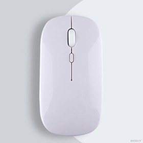 Resim Apple İpad İle Uyumlu Şarj Edilebilir Sessiz Mouse Bluetooth + 2.4Hz Wifi Kablosuz Mouse Fare Beyaz 