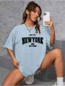 Resim FAVORİST Come True New York Baskılı Oversize Spor Bisiklet Yaka Pamuklu Tshirt 
